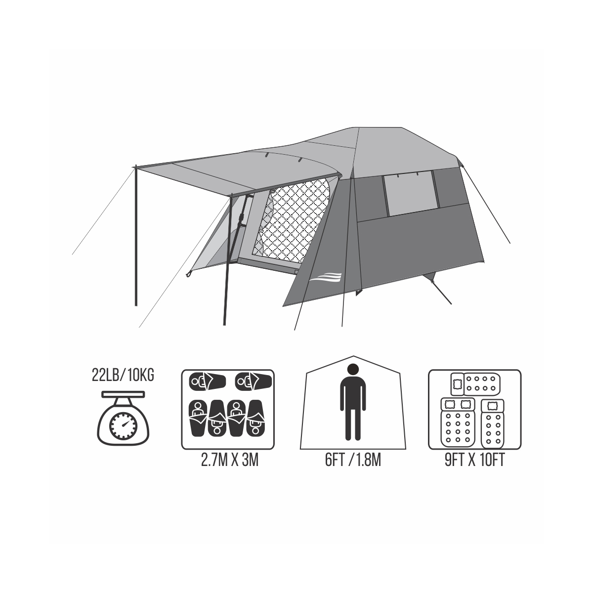 Barraca de camping Flash 6 NTK de montagem rápida e 3000mm de coluna d agua