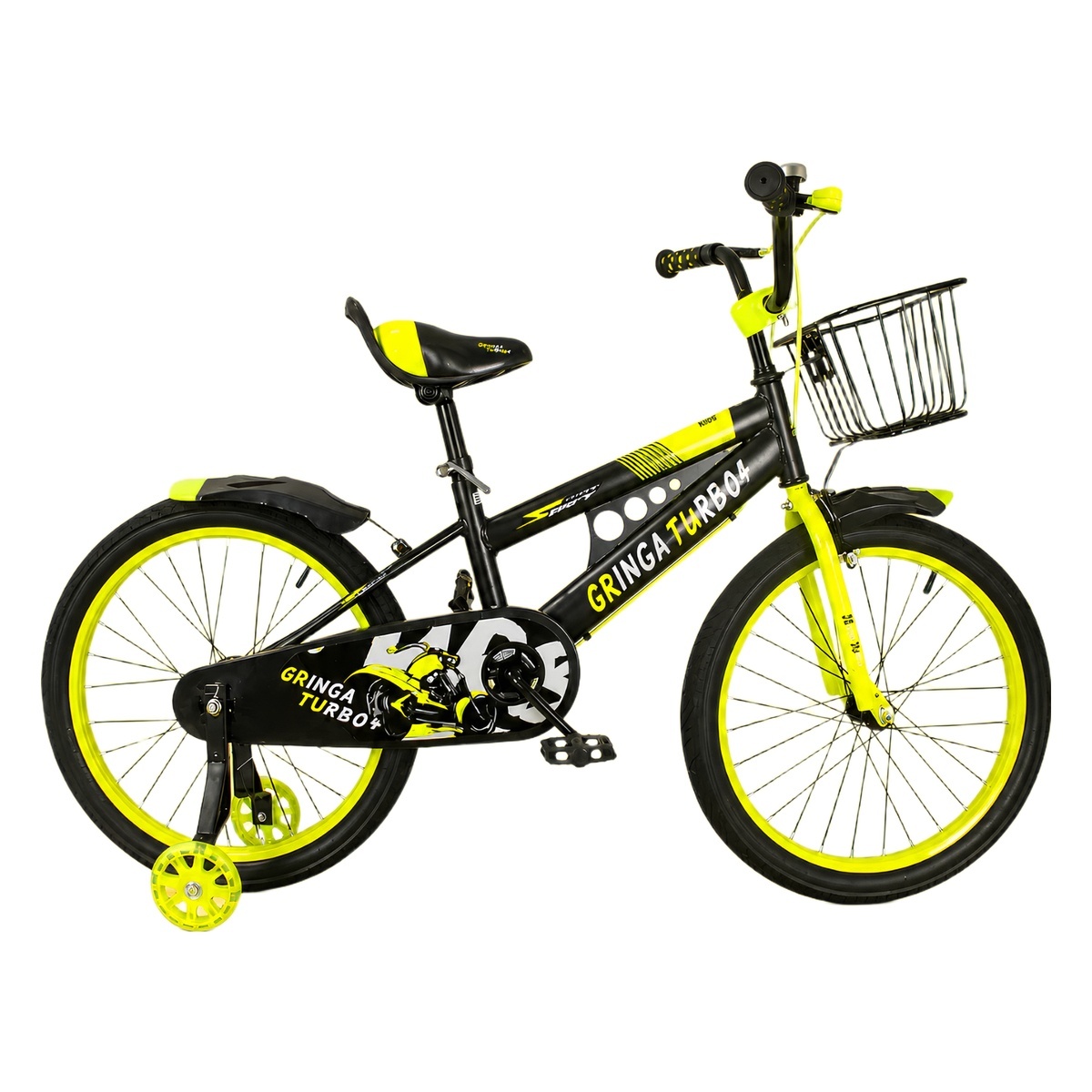 Bicicleta Infantil Aro 14 Turbo com LED e Cestinha — Cor: Amarela