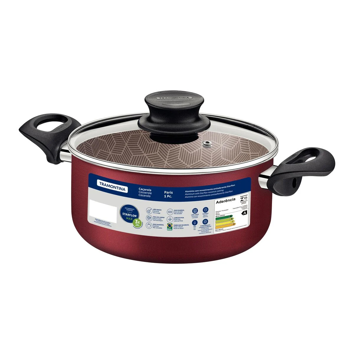 Caçarola Tramontina Paris em Alumínio Antiaderente Vermelho com Tampa 26 cm 6,3 L