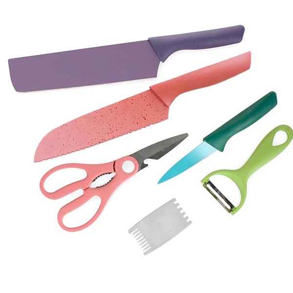 Conjunto Facas Coloridas 6 Peças com Tesoura e Ralador