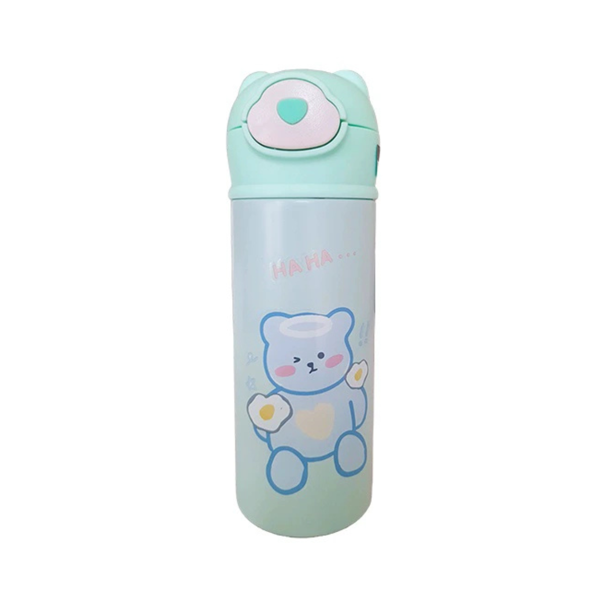 Garrafa Térmica Ursinho 420ml Infantil com Trava e Canudo