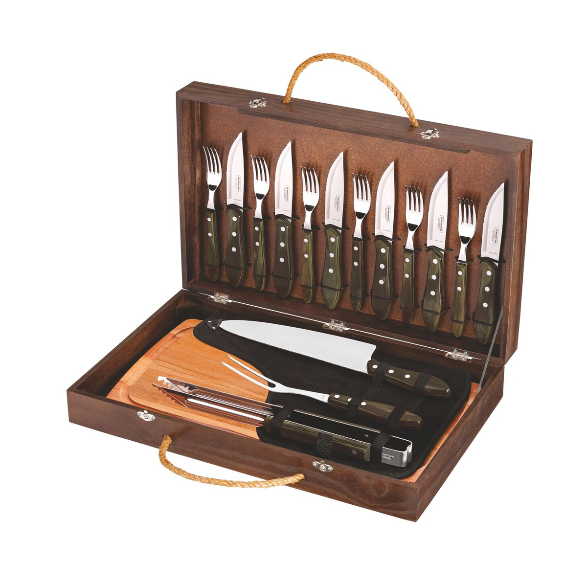 Kit para Churrasco Tramontina com Talheres Jumbo em Aço Inox 17 Peças — Cor: Castanho