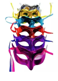 Máscara Veneza Metalizada Azul - Luxo Carnaval — Cor: Dourado