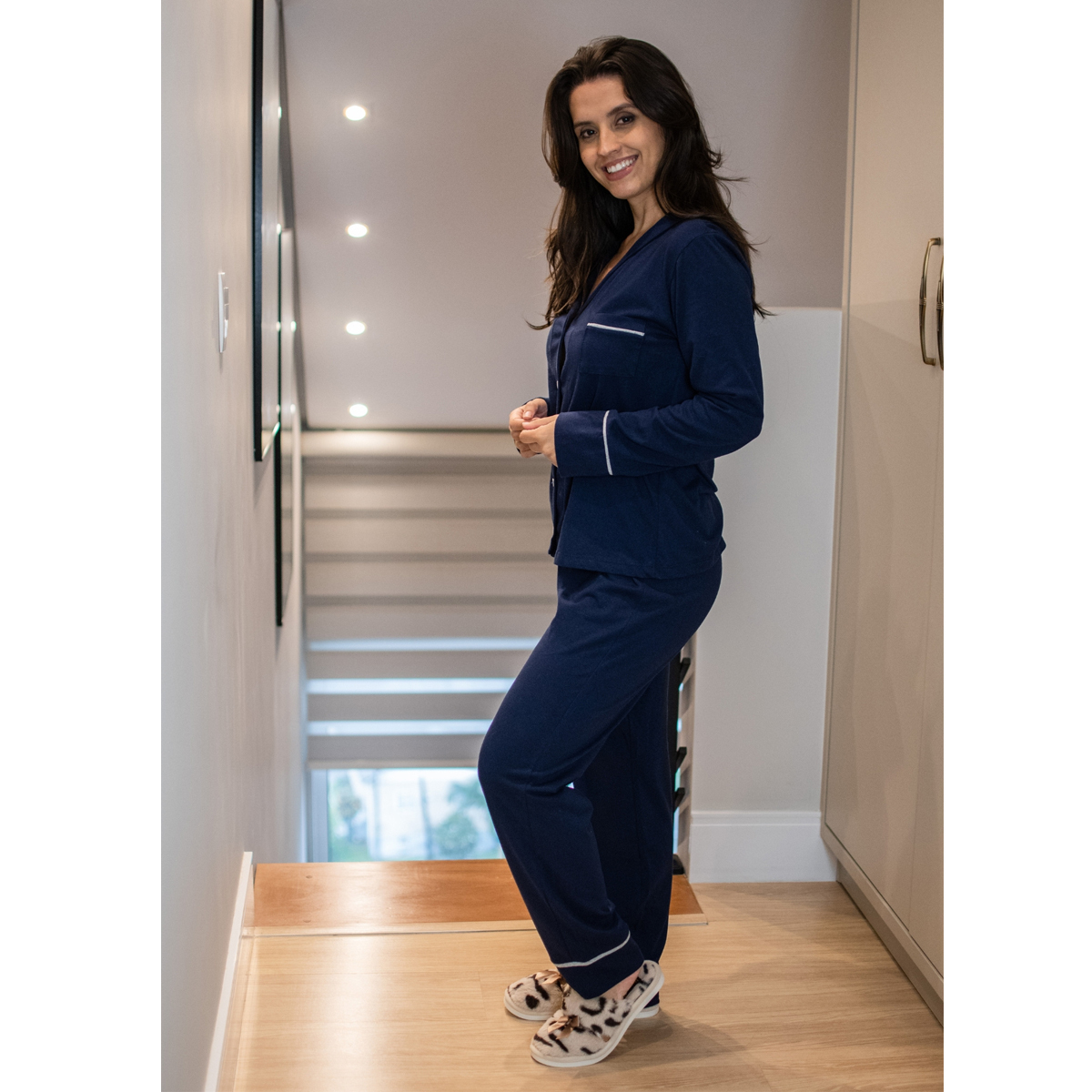 Pijama Americano longo Algodão – Marinho — Tamanho: GG