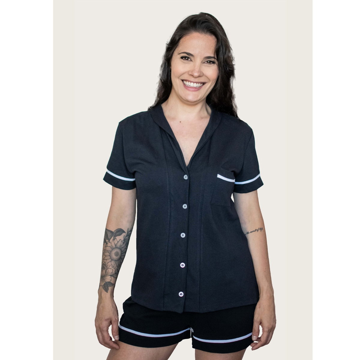 Pijama Americano Manga Curta Algodão – Preto — Tamanho: GG