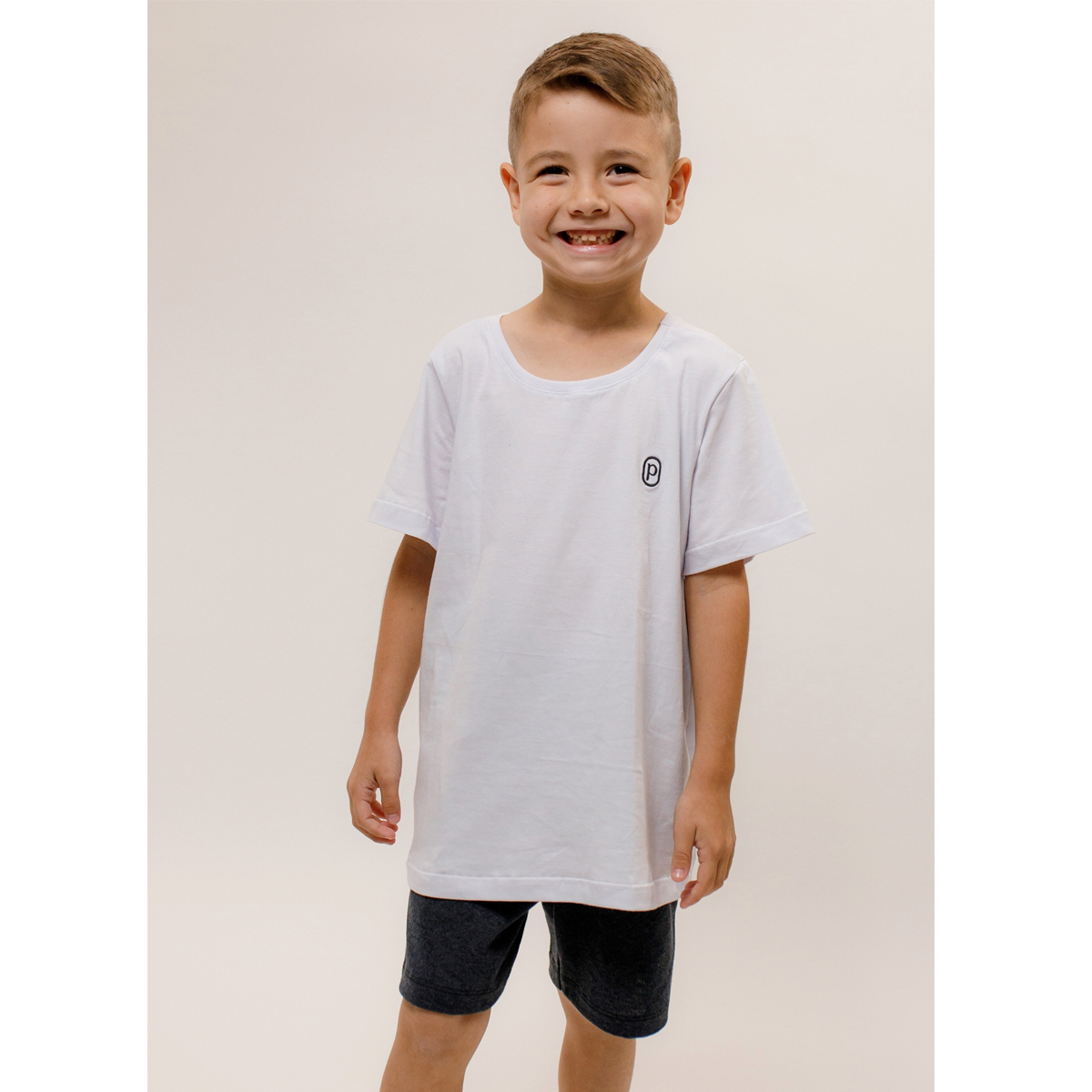 Pijama Infantil Manga Curta Algodão – Branco/ Preto mescla — Tamanho: 10