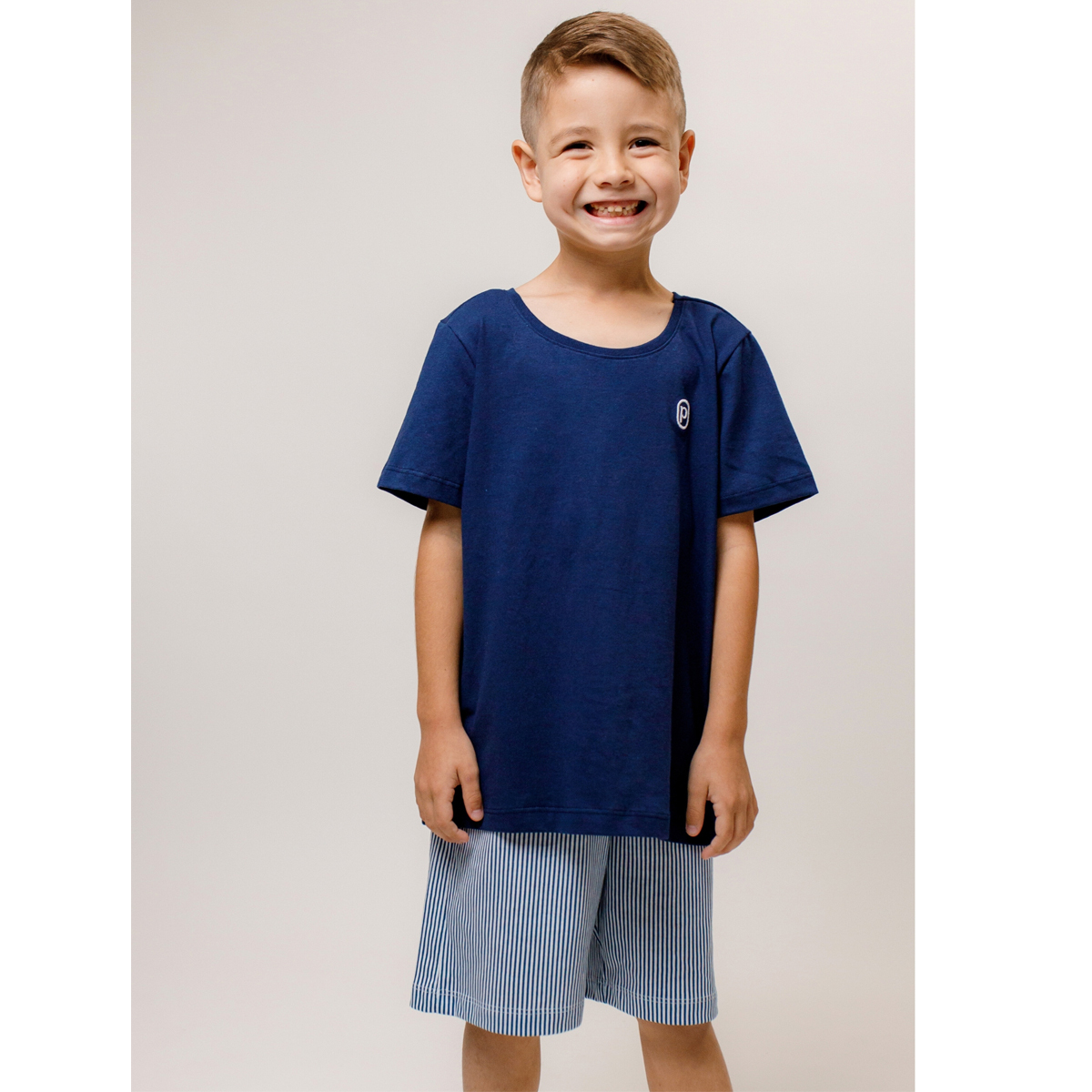 Pijama Infantil Manga Curta Algodão –Marinho/Listrado Marinho — Tamanho: 06