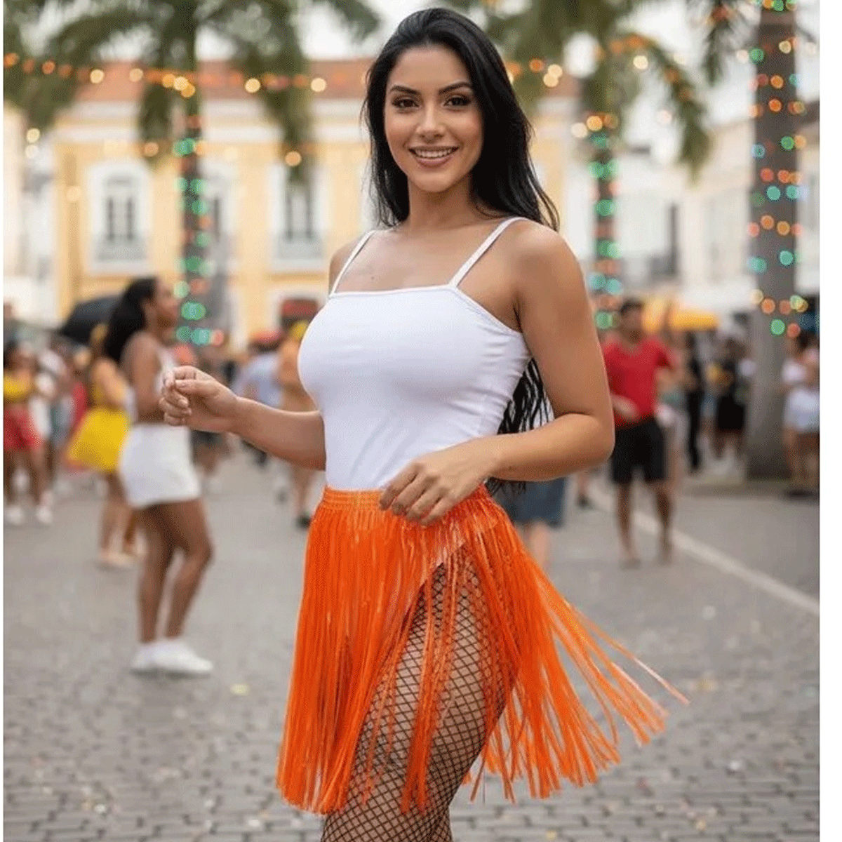Saia Ráfia Neon para Carnaval - Fantasia Colorida — Cor: Laranja