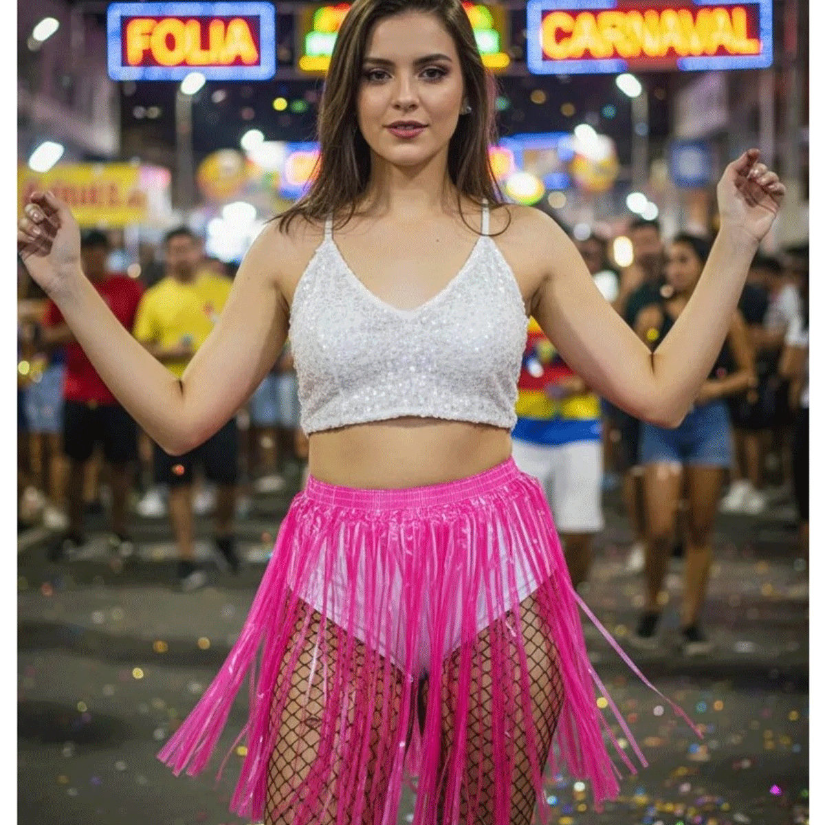 Saia Ráfia Neon para Carnaval - Fantasia Colorida — Cor: Rosa