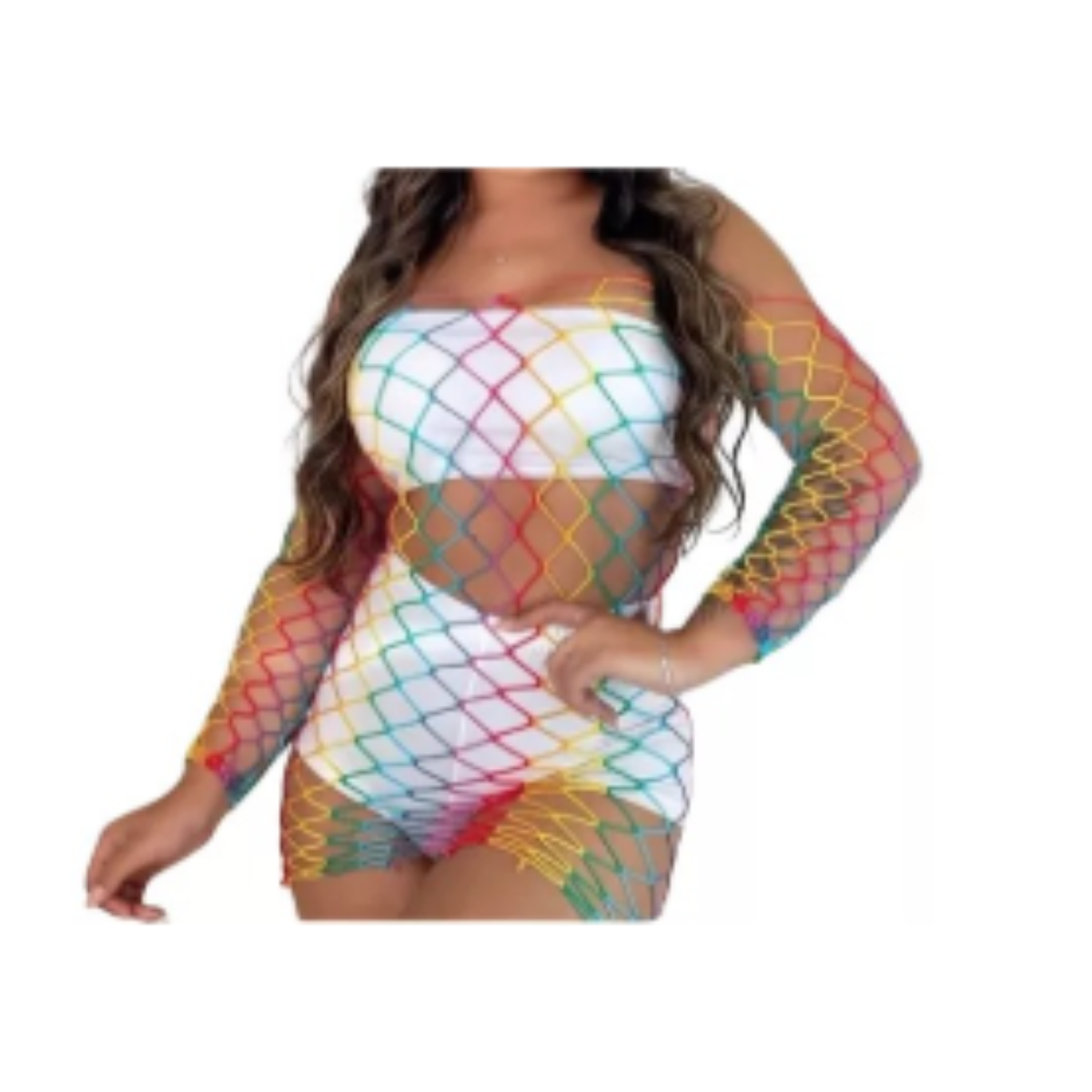 Vestido Curto Arrastão Neon — Modelo: 4